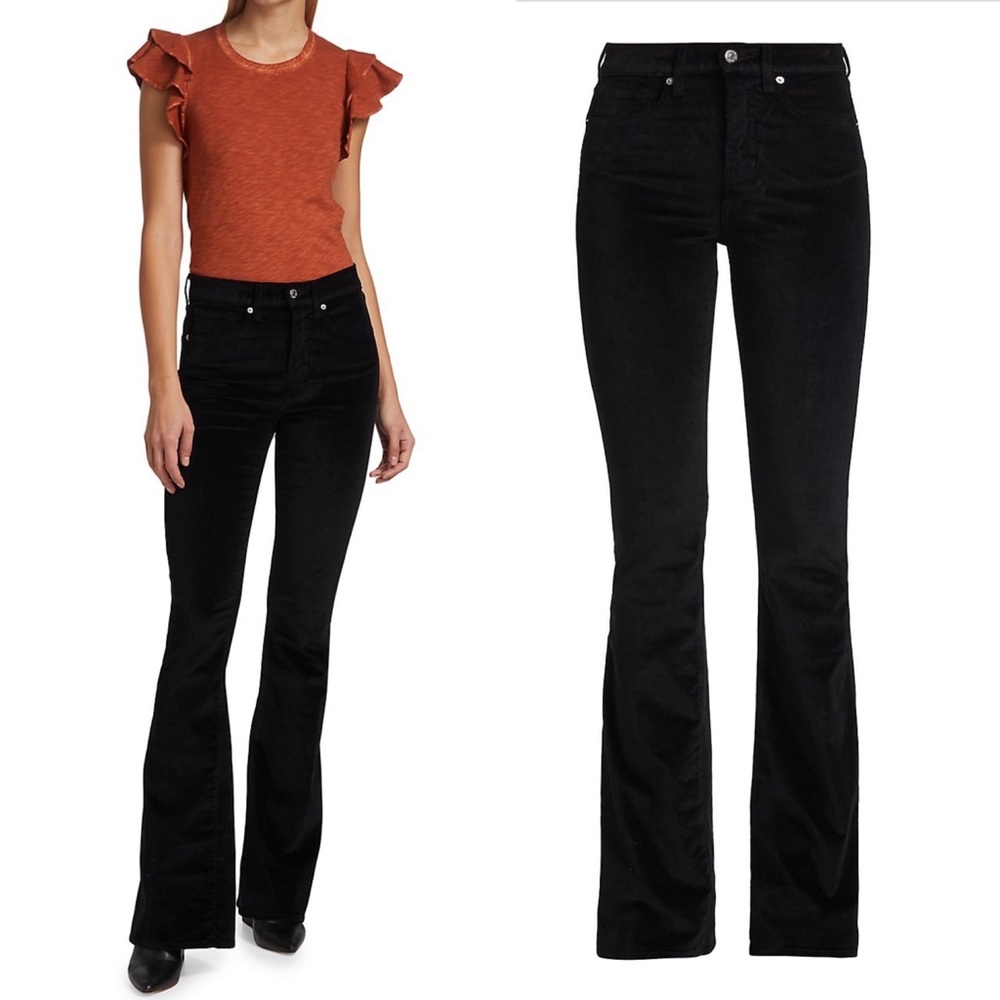 NWT Veronica Beard Jeans Beverly Skinny Flare Black Velvet Pants Size 25